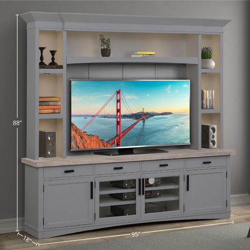 Parker House Americana Modern - TV Console with Hutch, Backpanel and LED Lights - Dove