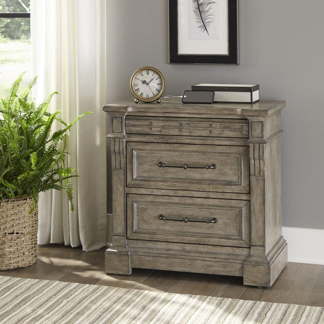 Liberty Town & Country 3 Drawer Nightstand w/ Charging Station - Medium Brown