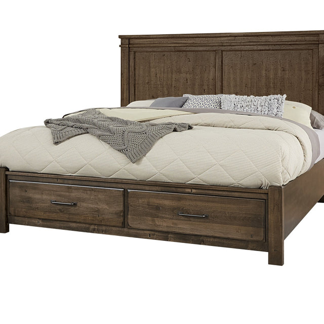 Vaughan-Bassett Cool Rustic - California King Mansion Bed Wih Storage Footboard - Mink