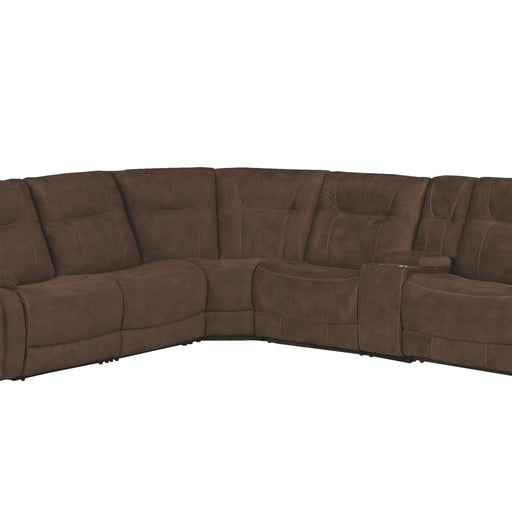 Parker House Cooper - 6 Piece Modular Manual Reclining Sectional with Entertainment Console - Shadow Brown