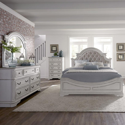 Liberty Furniture Magnolia Manor - 4 Piece Bedroom Set (King California Upholstered Bed, Dresser & Mirror, Chest) - White
