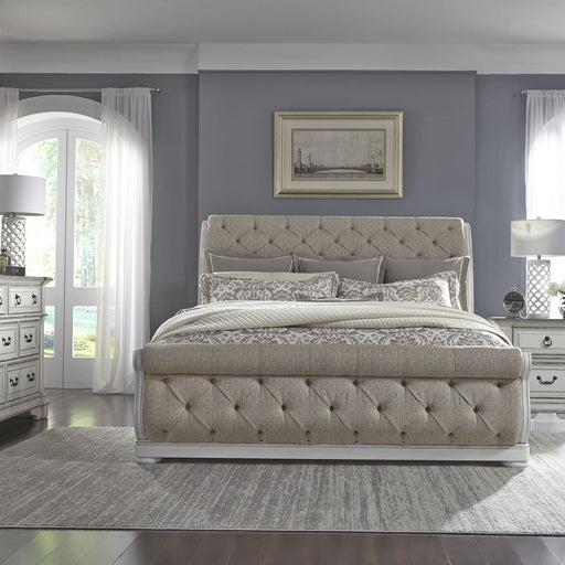 Liberty Abbey Park Queen Uph Sleigh Bed, Dresser & Mirror, Night Stand - White