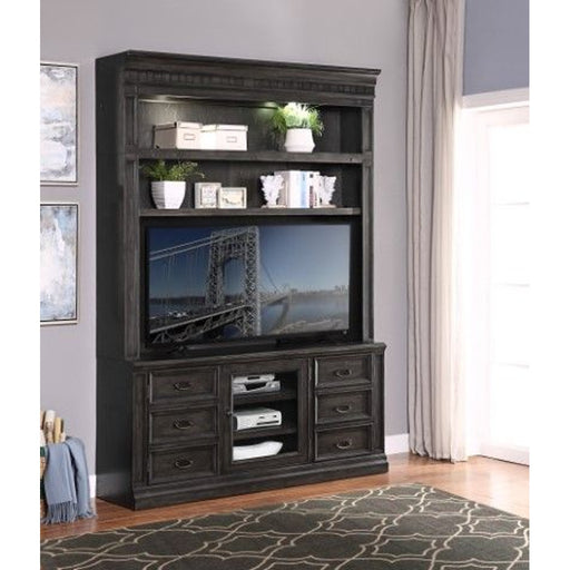 Parker House Washington Heights - 66 In. TV Console With Hutch - Washed Charcoal